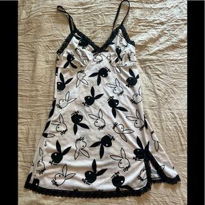 Y2K Playboy Chemise Nightgown. Black And White Lace Trim. Size Med NWOT RARE